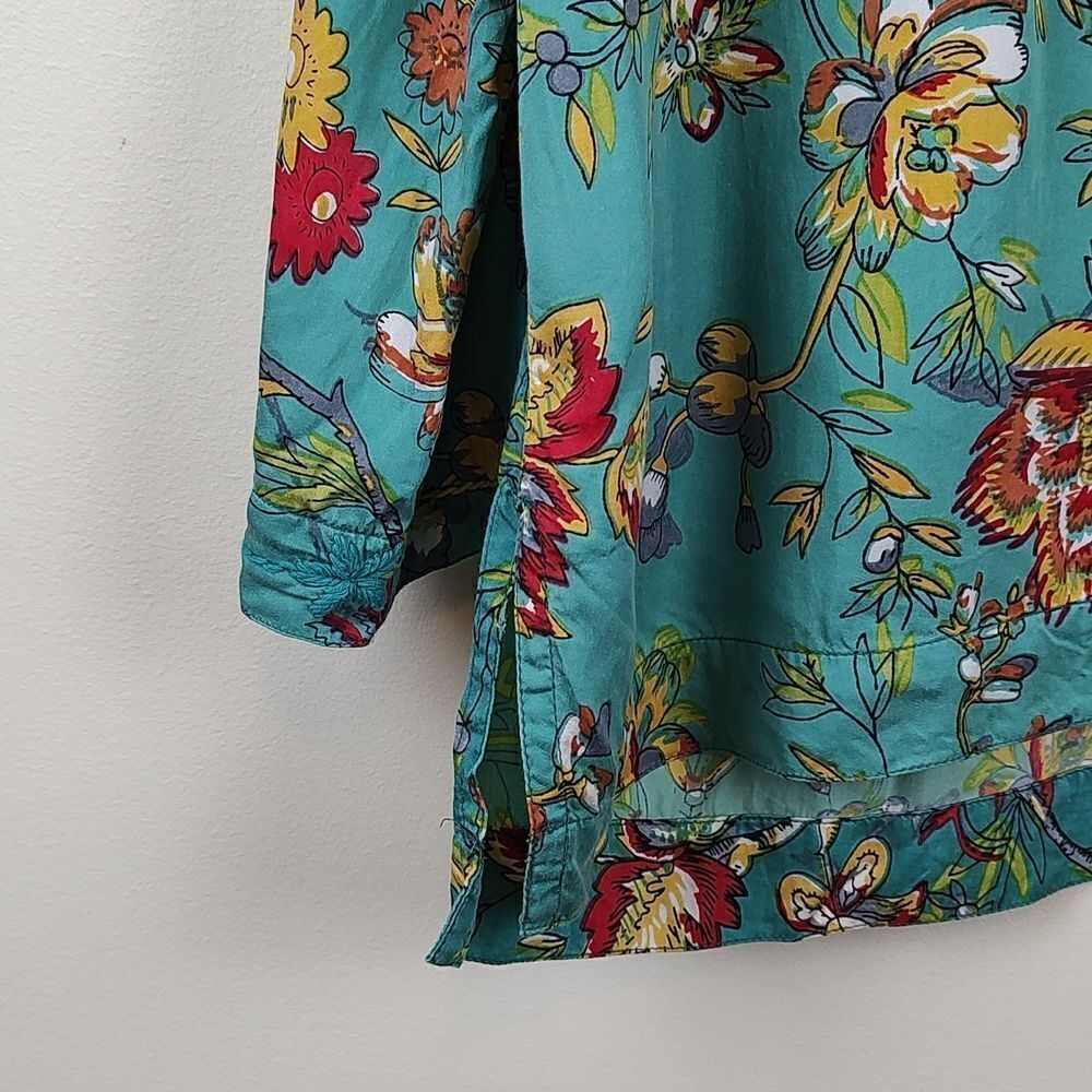 John Mark Turquoise Floral Embroidered Tunic Blouse - Picture 4 of 14